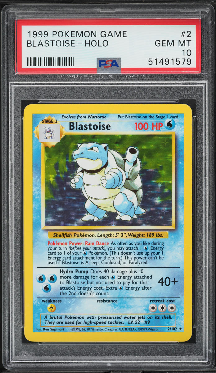 1999 POKEMON BASE SET HOLO BLASTOISE #2 PSA 10 GEM MINT