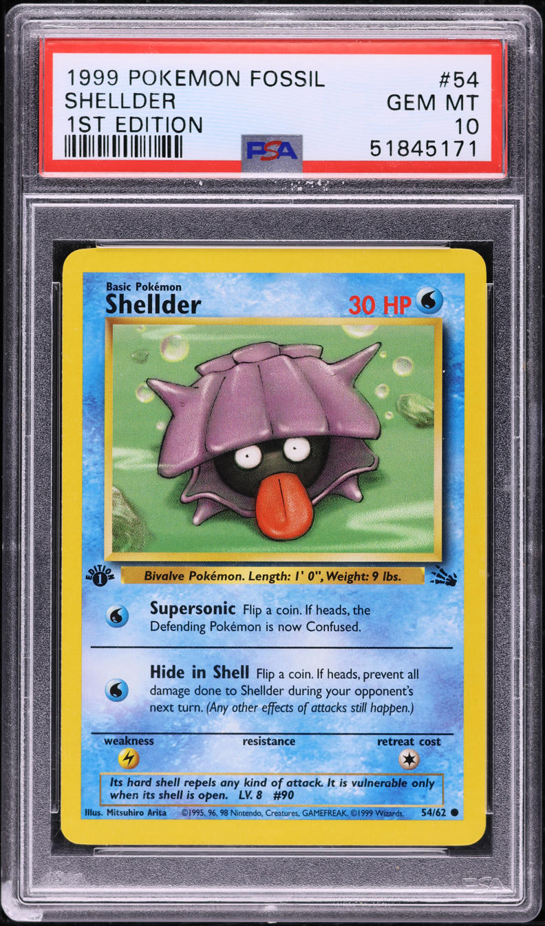1999 POKEMON FOSSIL 1ST EDITION SHELLDER #54 PSA 10 GEM MINT