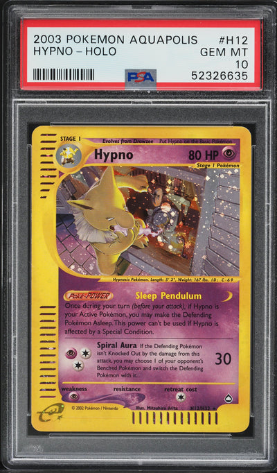 2003 POKEMON AQUAPOLIS HOLO HYPNO #H12 PSA 10 GEM MINT