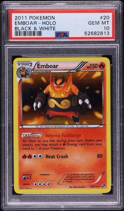 2011 POKEMON BLACK & WHITE HOLO EMBOAR #20 PSA 10 GEM MINT