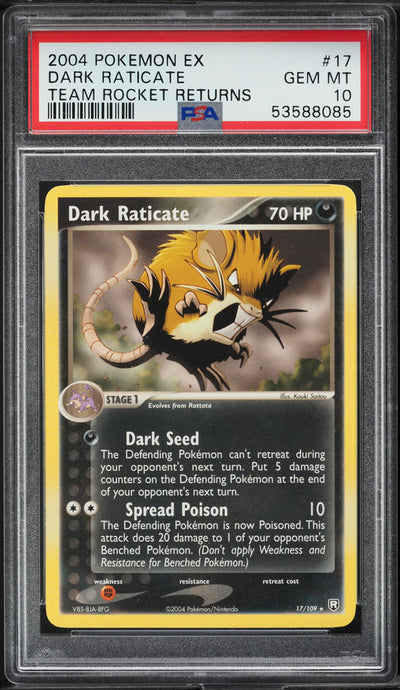 2004 POKEMON EX TEAM ROCKET RETURNS DARK RATICATE #17 PSA 10 GEM MINT