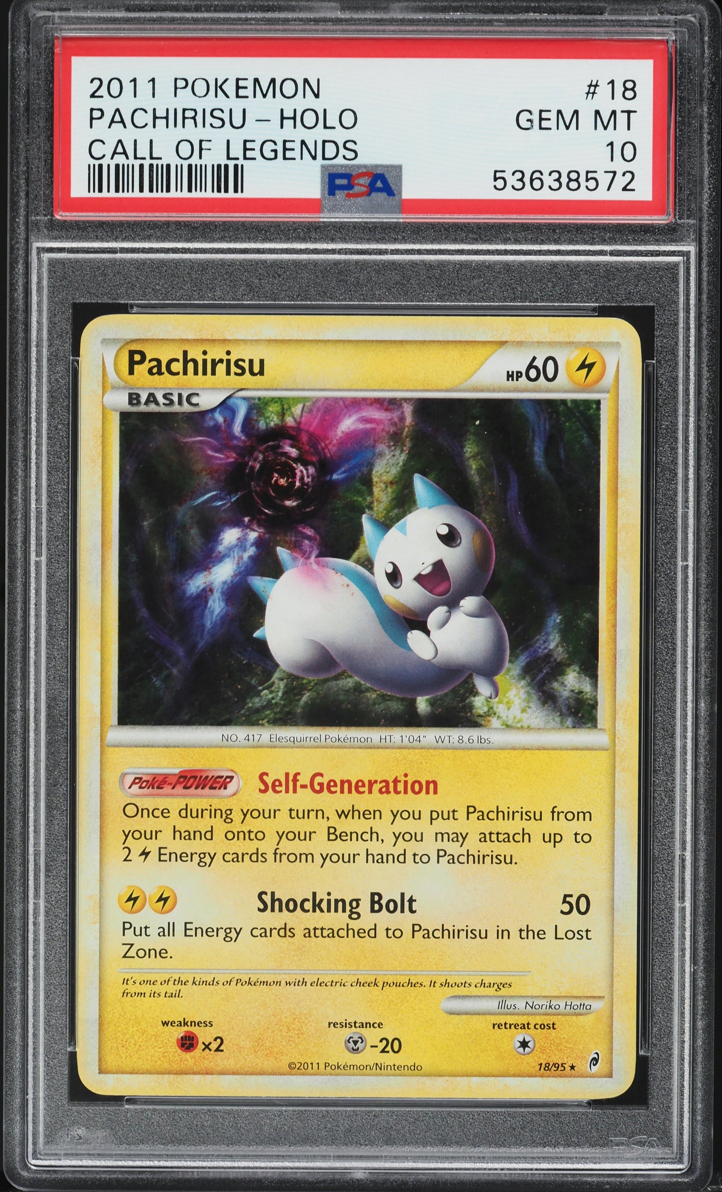 2011 POKEMON CALL OF LEGENDS HOLO PACHIRISU #18 PSA 10 GEM MINT