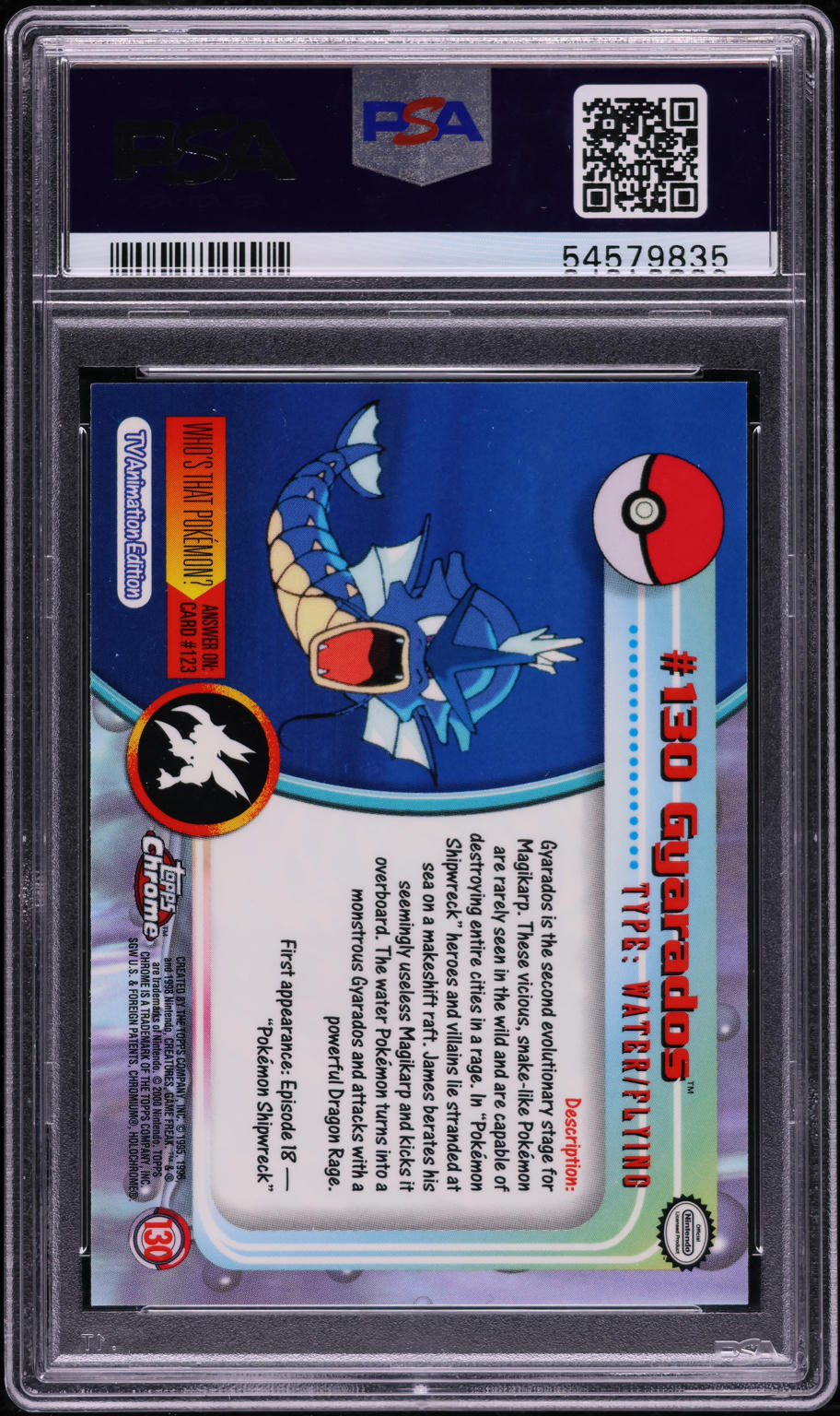 2000 TOPPS CHROME POKEMON TV ANIMATION GYARADOS #130 PSA 10 GEM MINT