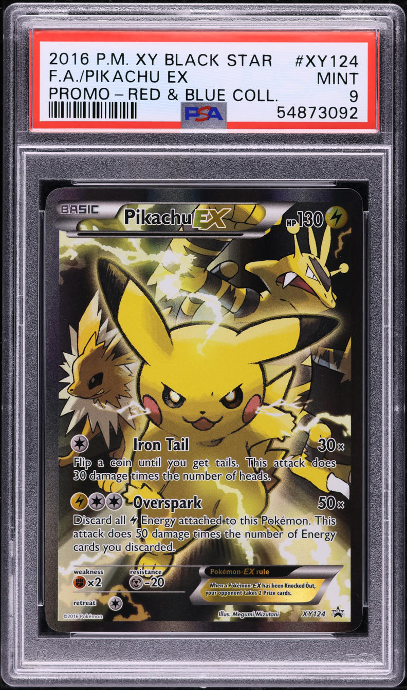 2016 POKEMON XY BLACK STAR PROMO RED & BLUE FULL ART PIKACHU EX #XY124 PSA 9 MINT