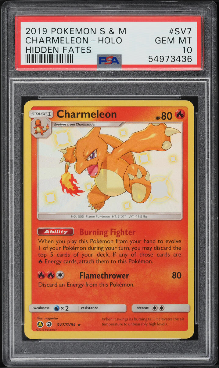 2019 POKEMON SUN & MOON SM HIDDEN FATES HOLO CHARMELEON #SV7 PSA 10