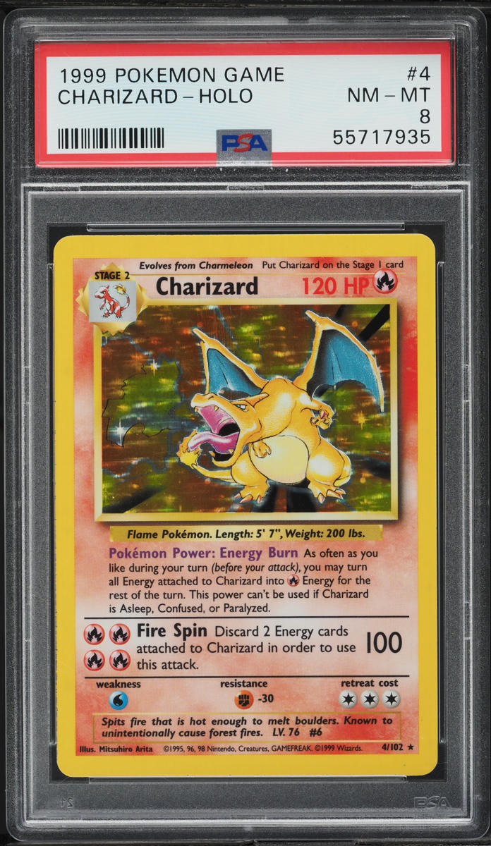 1999 POKEMON BASE SET HOLO CHARIZARD #4 PSA 8 NM-MT