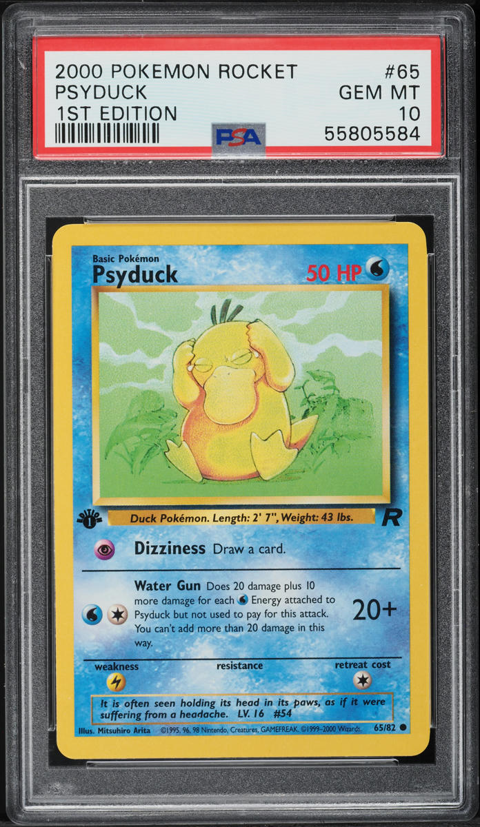 2000 POKEMON TEAM ROCKET 1ST EDITION PSYDUCK #65 PSA 10 GEM MINT