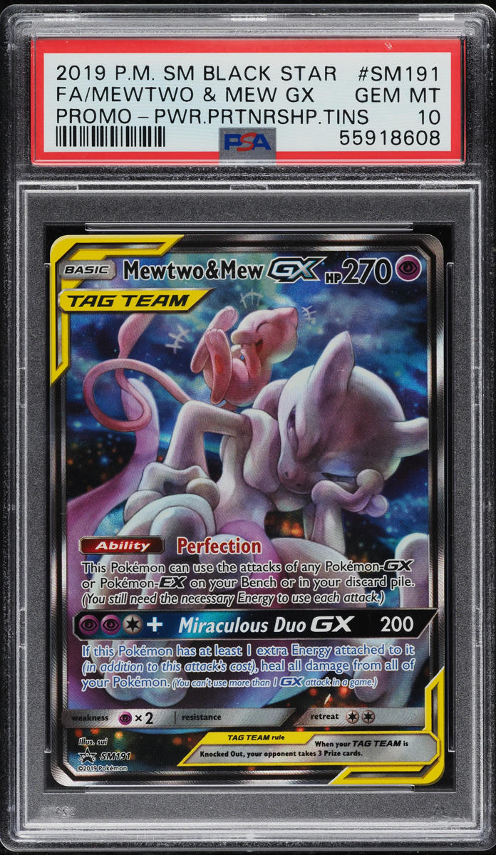 2019 POKEMON SM BLACK STAR PROMO FULL ART MEWTWO & MEW GX #SM191 PSA 10 GEM MINT