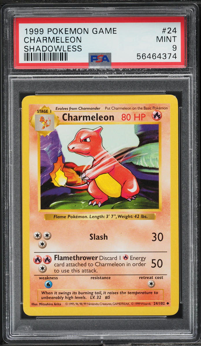 1999 POKEMON BASE SET SHADOWLESS CHARMELEON #24 PSA 9 MINT