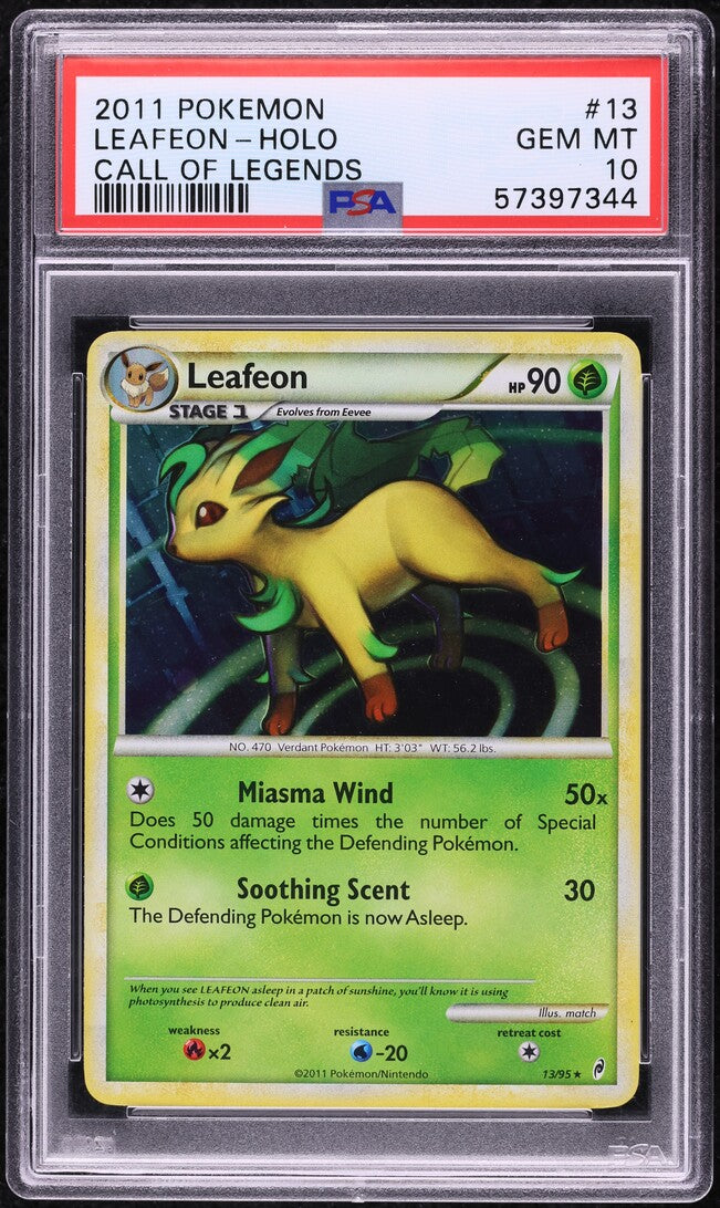 2011 POKEMON CALL OF LEGENDS HOLO LEAFEON #13 PSA 10 GEM MINT