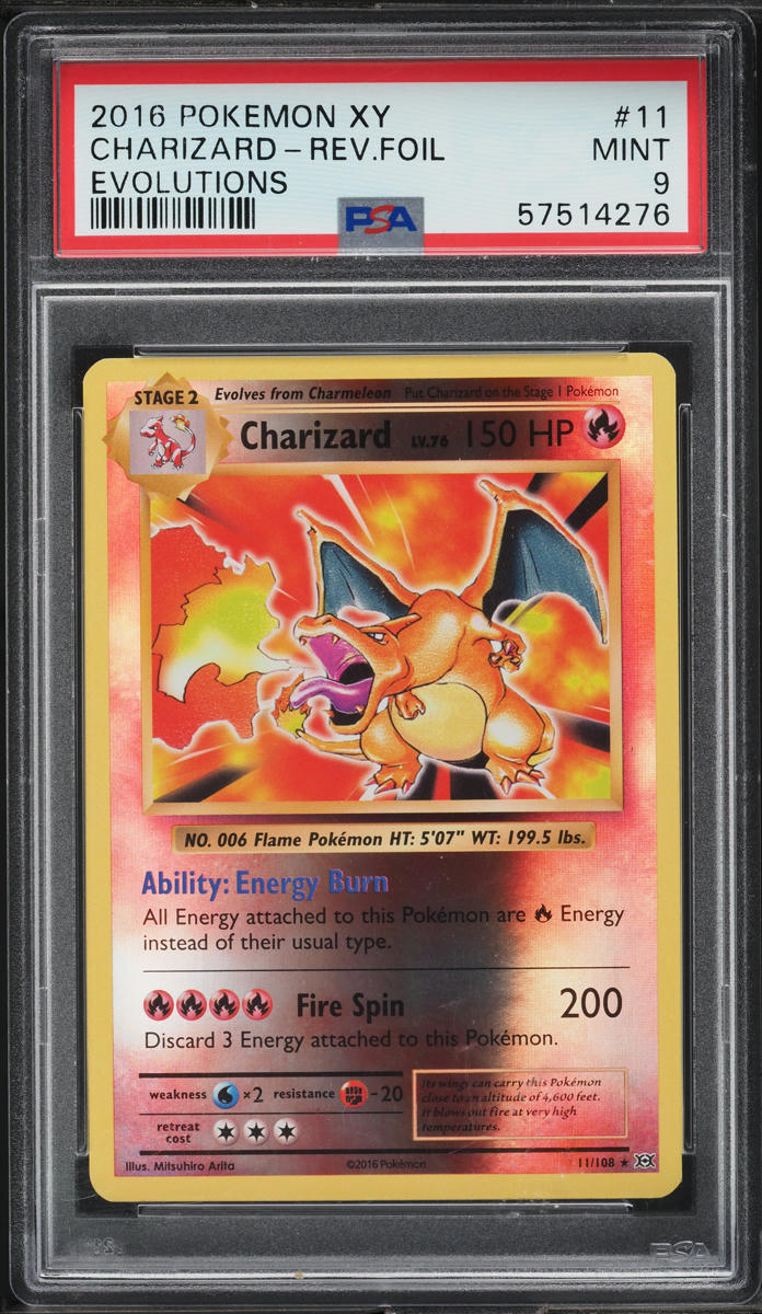 2016 POKEMON XY EVOLUTIONS REVERSE HOLO CHARIZARD #11 PSA 9 MINT