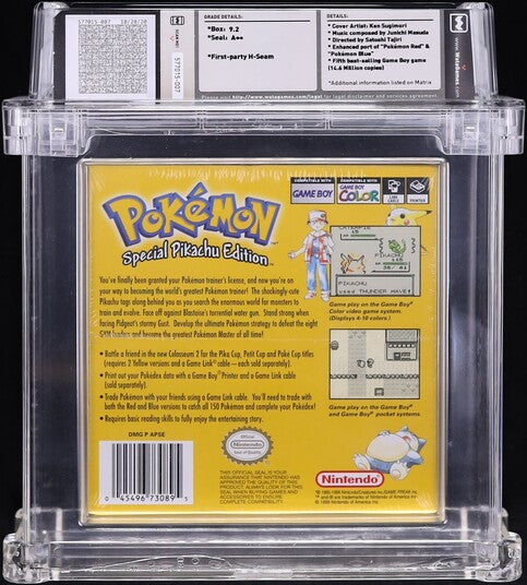 1999 POKEMON YELLOW VERSION BLACK ESRB NINTENDO GAME BOY GB WATA 9.2 A++ SEALED