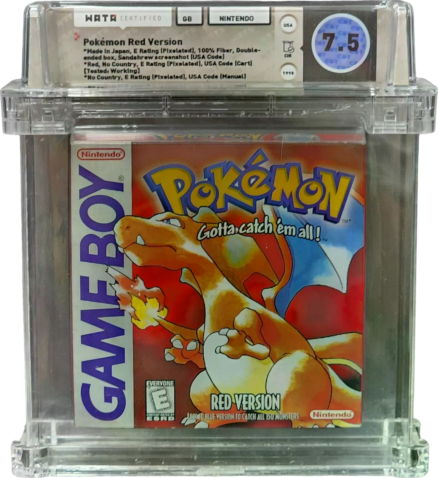 1998 POKEMON RED VERSION SANDSHREW NINTENDO GAME BOY GB WATA 7.5 CIB