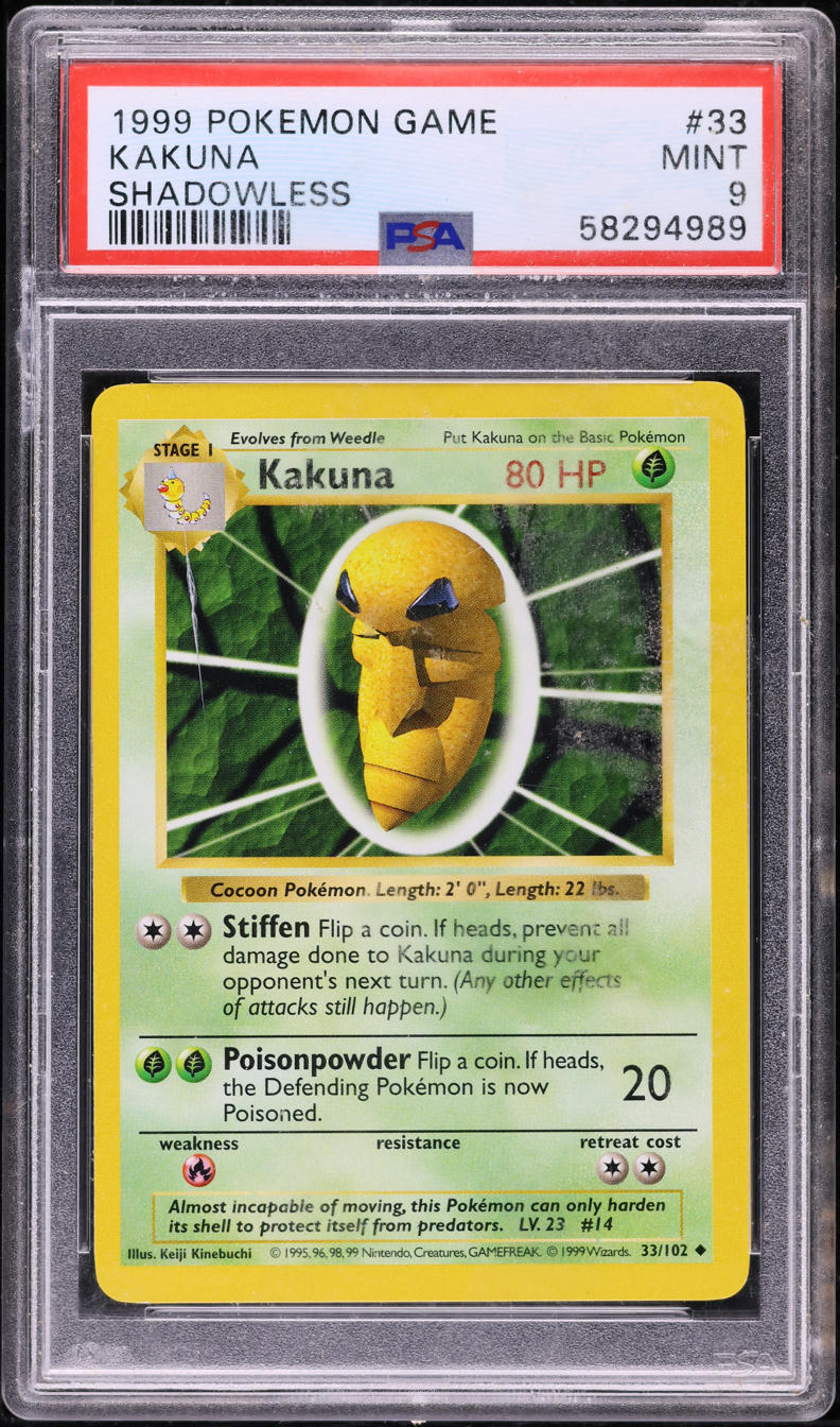 1999 POKEMON BASE SET SHADOWLESS KAKUNA #33 PSA 9 MINT