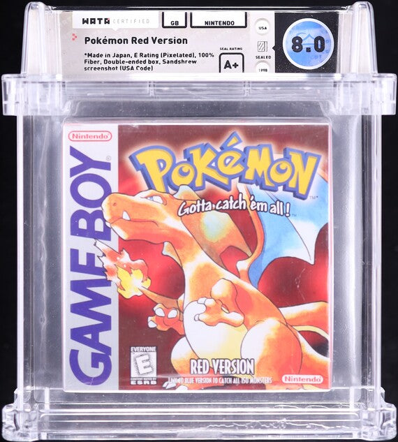 1998 POKEMON RED VERSION WHITE ESRB SANDSHREW NINTENDO GAME BOY GB WATA 8.0 A+ SEALED