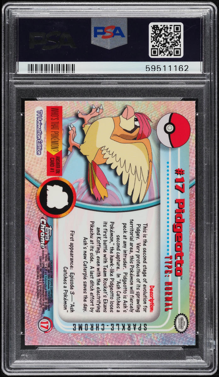 2000 TOPPS CHROME POKEMON SERIES 1 SPARKLE PIDGEOTTO #17 PSA 10 GEM MINT