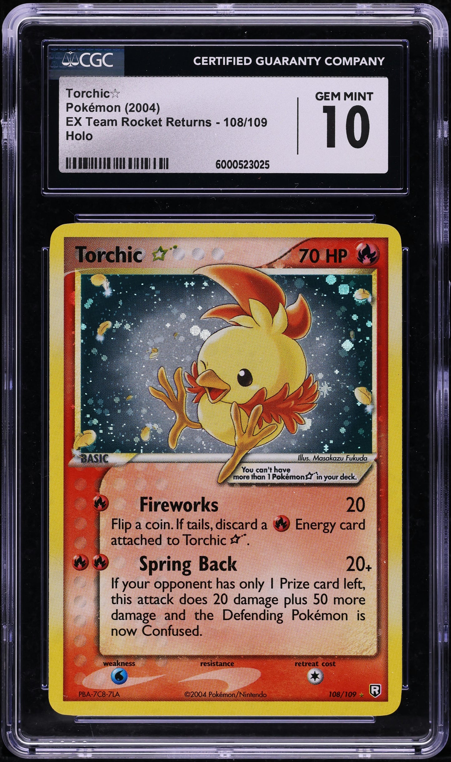 2004 POKEMON EX TEAM ROCKET RETURNS HOLO TORCHIC GOLD STAR #108 CGC 10 GEM MINT