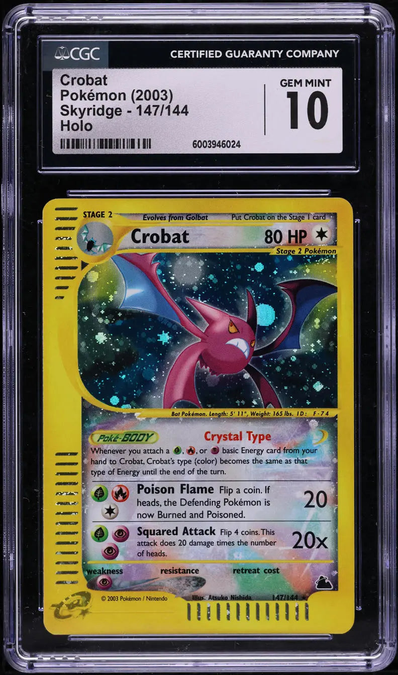2003 POKEMON SKYRIDGE HOLO CRYSTAL CROBAT #147 CGC 10 GEM MINT – lowpopping