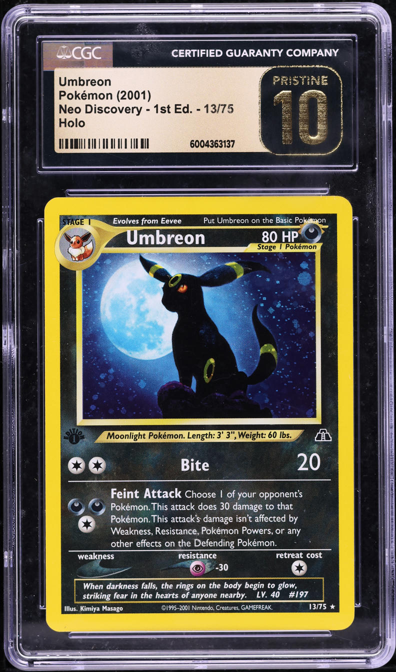 2001 POKEMON NEO DISCOVERY 1ST EDITION HOLO UMBREON #13 CGC 10 PRISTINE