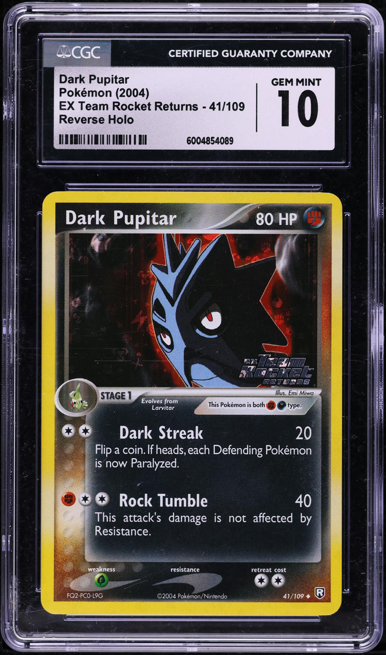 2004 POKEMON EX TEAM ROCKET RETURNS REVERSE HOLO DARK PUPITAR #41 CGC 10 GEM