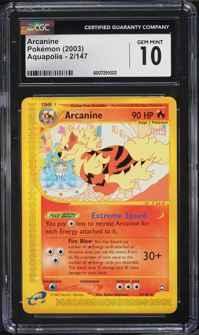 2003 POKEMON AQUAPOLIS ARCANINE #2 CGC 10 GEM MINT