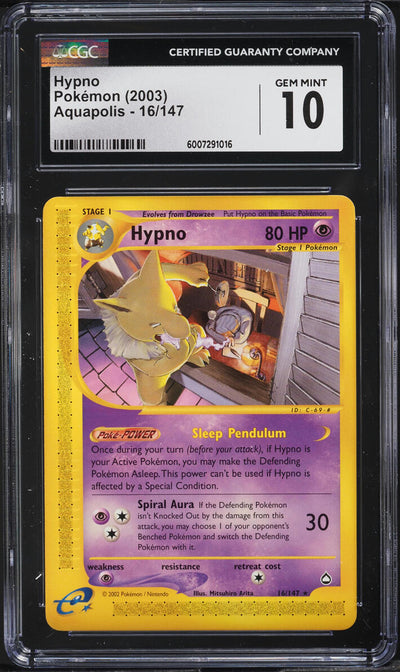 2003 POKEMON AQUAPOLIS HYPNO #16 CGC 10 GEM MINT