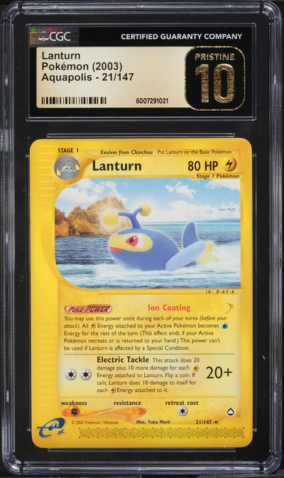 2003 POKEMON AQUAPOLIS LANTURN #21 CGC 10 PRISTINE