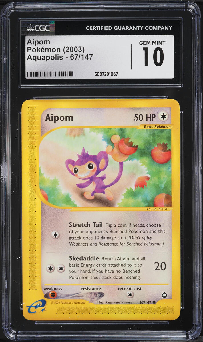 2003 POKEMON AQUAPOLIS AIPOM #67 CGC 10 GEM MINT