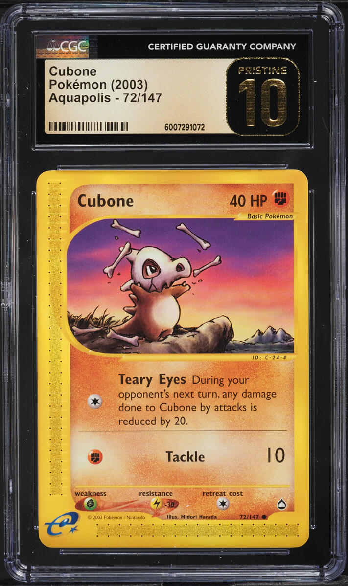 2003 POKEMON AQUAPOLIS CUBONE #72 CGC 10 PRISTINE