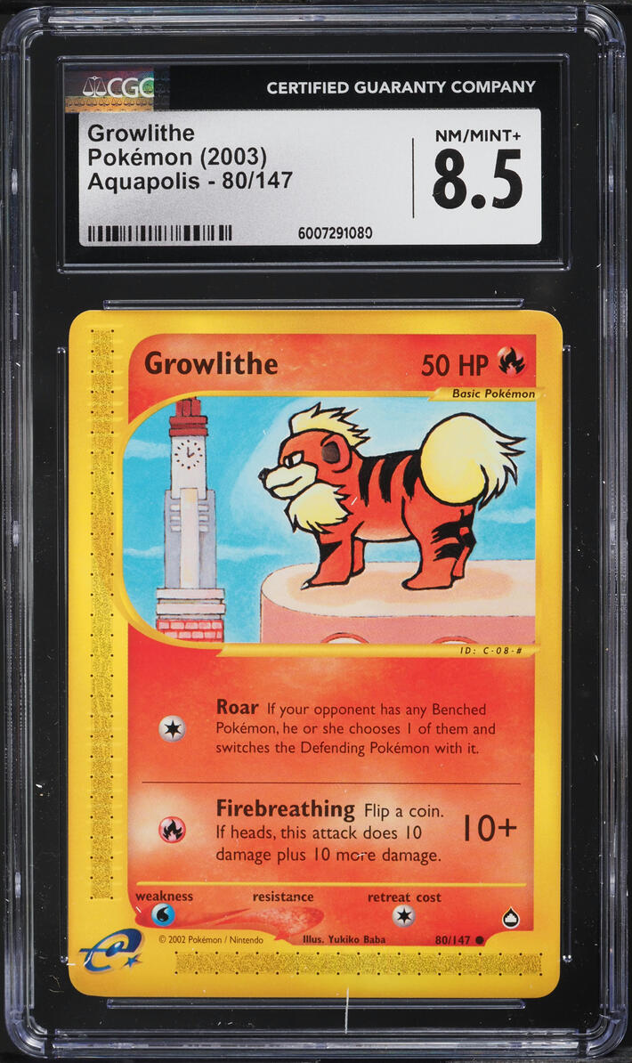 2003 POKEMON AQUAPOLIS GROWLITHE #80 CGC 8.5 NM-MT+