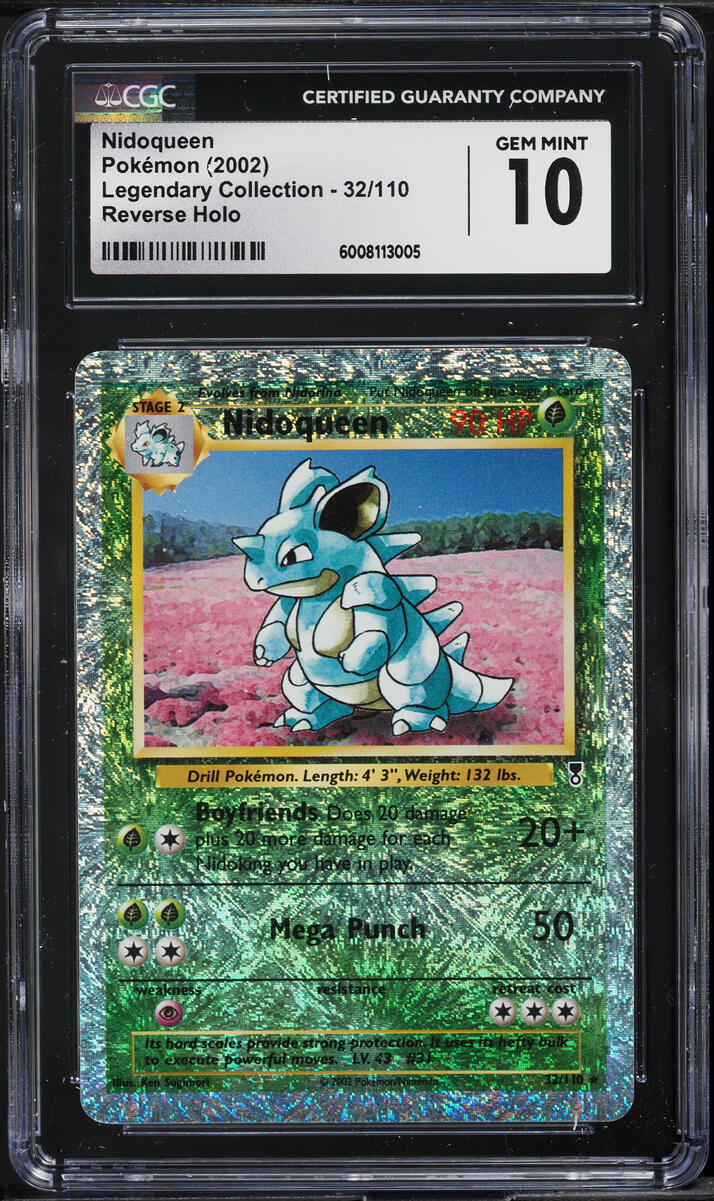 2002 POKEMON LEGENDARY COLLECTION REVERSE HOLO NIDOQUEEN #32 CGC 10 GEM MINT