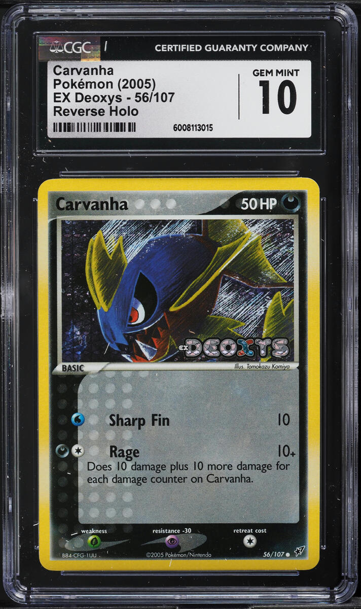 2005 POKEMON EX DEOXYS REVERSE HOLO CARVANHA #56 CGC 10 GEM MINT