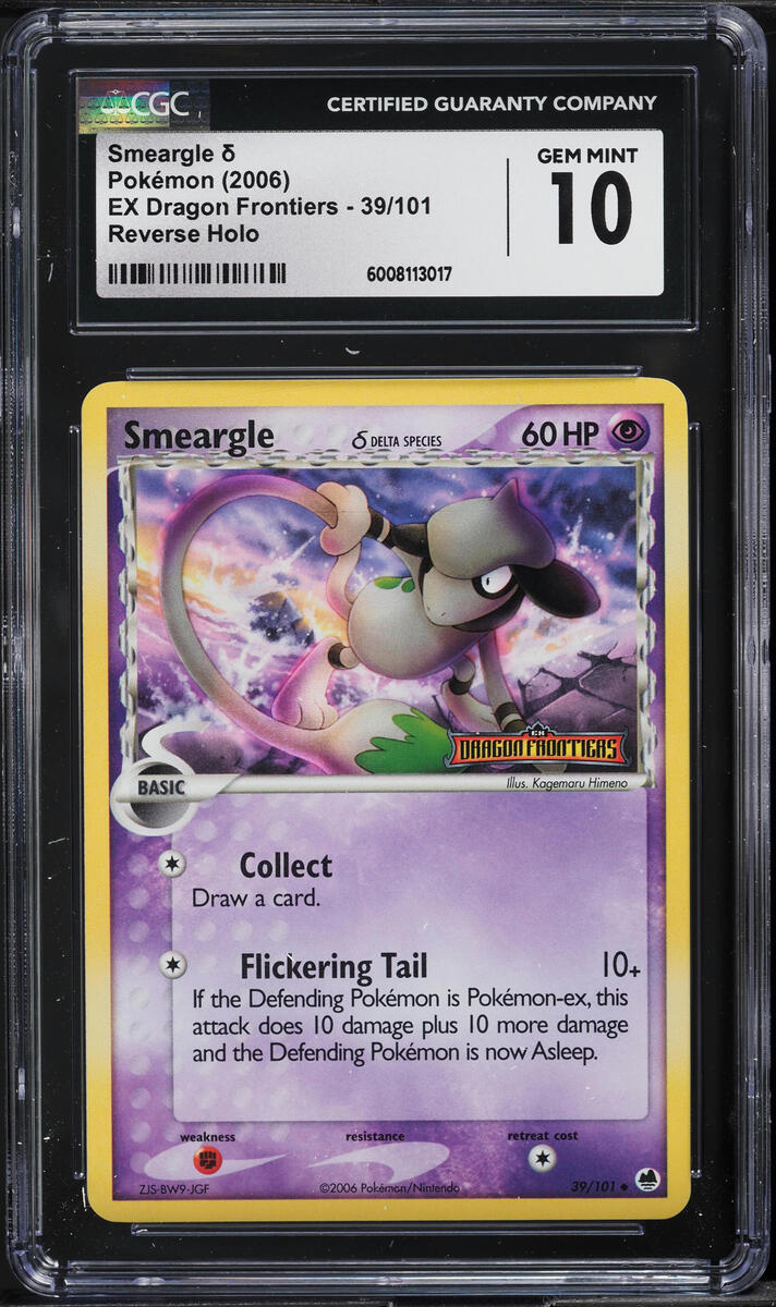 2006 POKEMON EX DRAGON FRONTIERS REVERSE HOLO SMEARGLE #39 CGC 10 GEM MINT