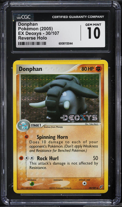 2005 POKEMON EX DEOXYS REVERSE HOLO DONPHAN #30 CGC 10 GEM MINT