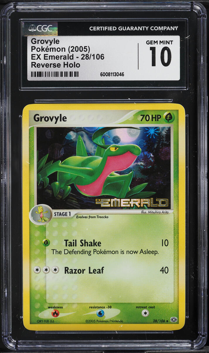 2005 POKEMON EX EMERALD REVERSE HOLO GROVYLE #28 CGC 10 GEM MINT