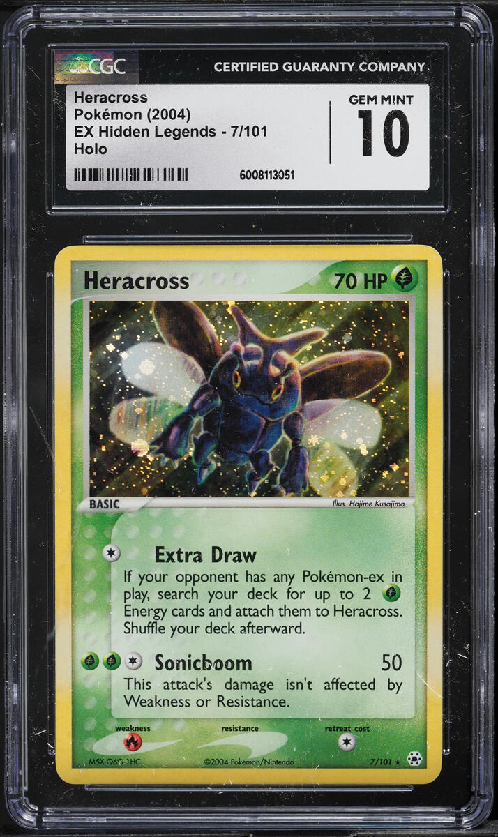 2004 POKEMON EX HIDDEN LEGENDS HOLO HERACROSS #7 CGC 10 GEM MINT