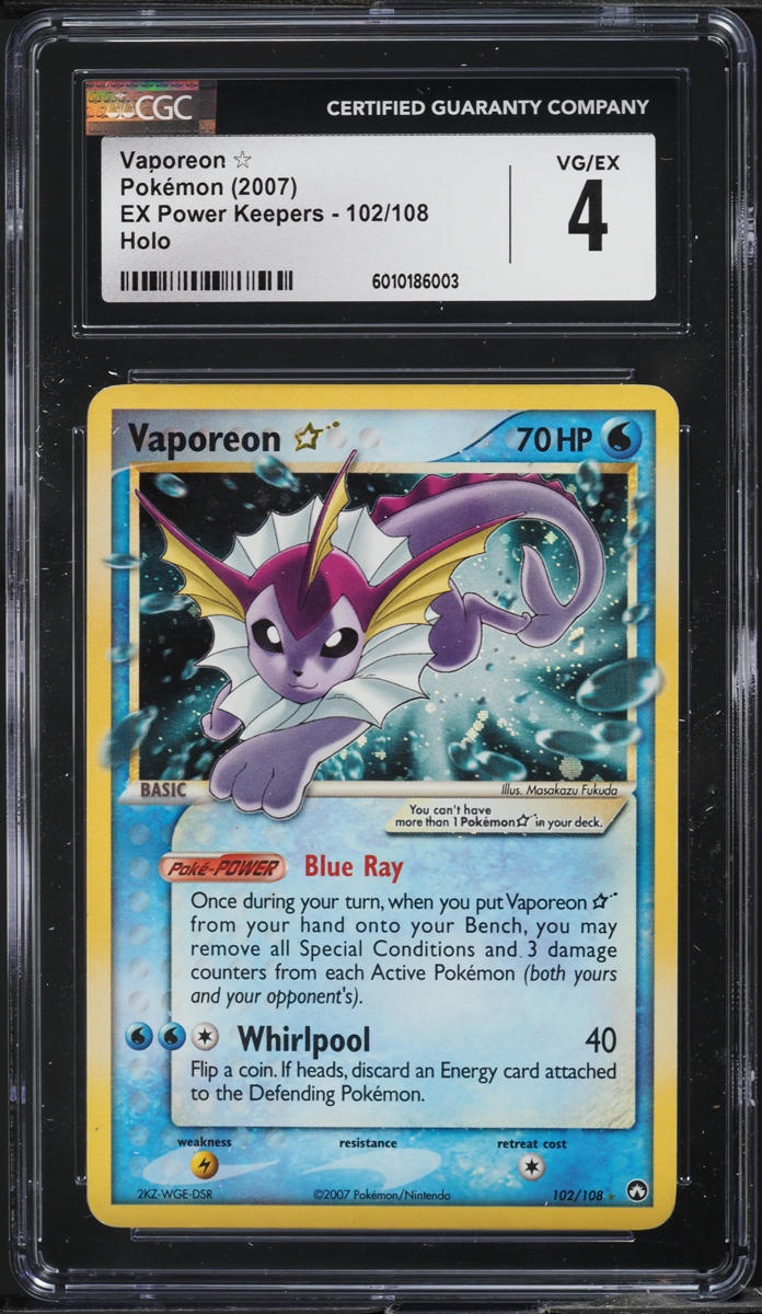 2007 POKEMON EX POWER KEEPERS HOLO VAPOREON GOLD STAR #102 CGC 4 VGEX