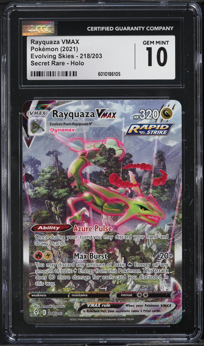 2021 POKEMON EVOLVING SKIES SECRET RARE HOLO RAYQUAZA VMAX #218 CGC 10 GEM MINT