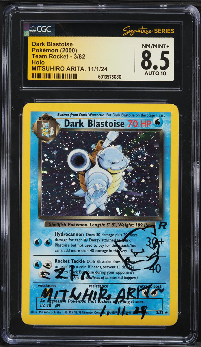 2000 POKEMON TEAM ROCKET HOLO DARK BLASTOISE #3 ARITA AUTO 10 CGC 8.5