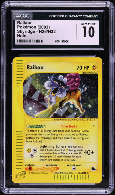 2003 POKEMON SKYRIDGE HOLO RAIKOU #H26 CGC 10