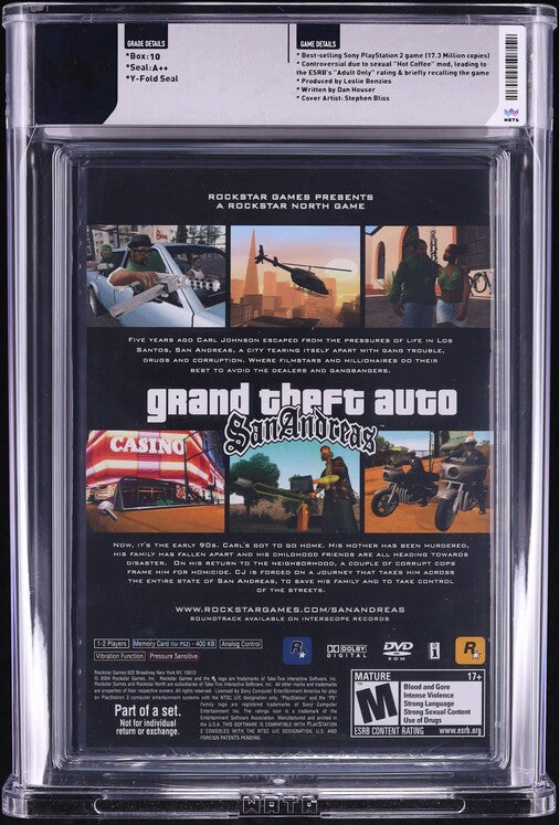 2004 GRAND THEFT AUTO: SAN ANDREAS SONY PLAYSTATION 2 PS2 WATA 10 A++ SEALED