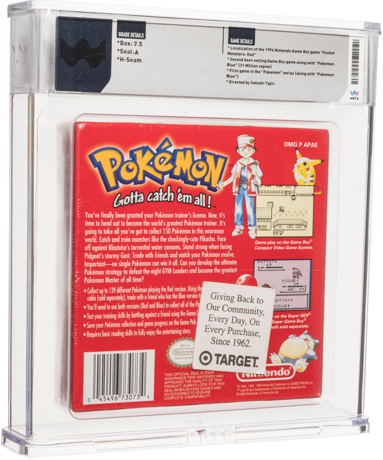 1998 POKEMON RED VERSION 2ND PRINT RATTATA NINTENDO GAME BOY WATA 7.5 A SEALED