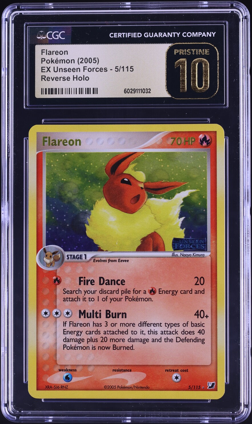 2005 POKEMON EX UNSEEN FORCES REVERSE HOLO FLAREON #5 CGC 10 PRISTINE