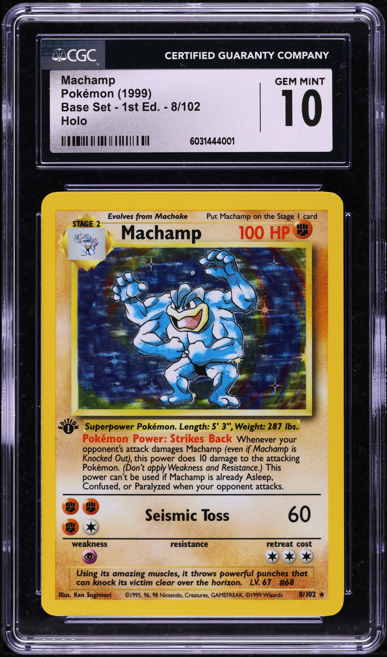 1999 POKEMON BASE SET 1ST EDITION HOLO MACHAMP #8 CGC 10 GEM MINT