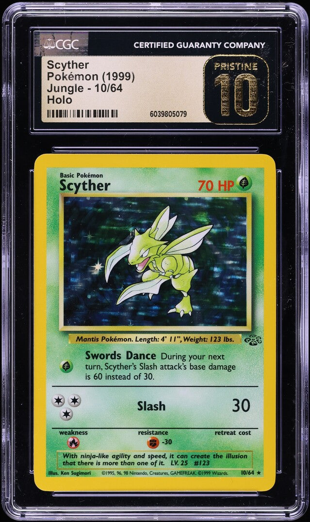1999 POKEMON JUNGLE HOLO SCYTHER #10 CGC 10 PRISTINE