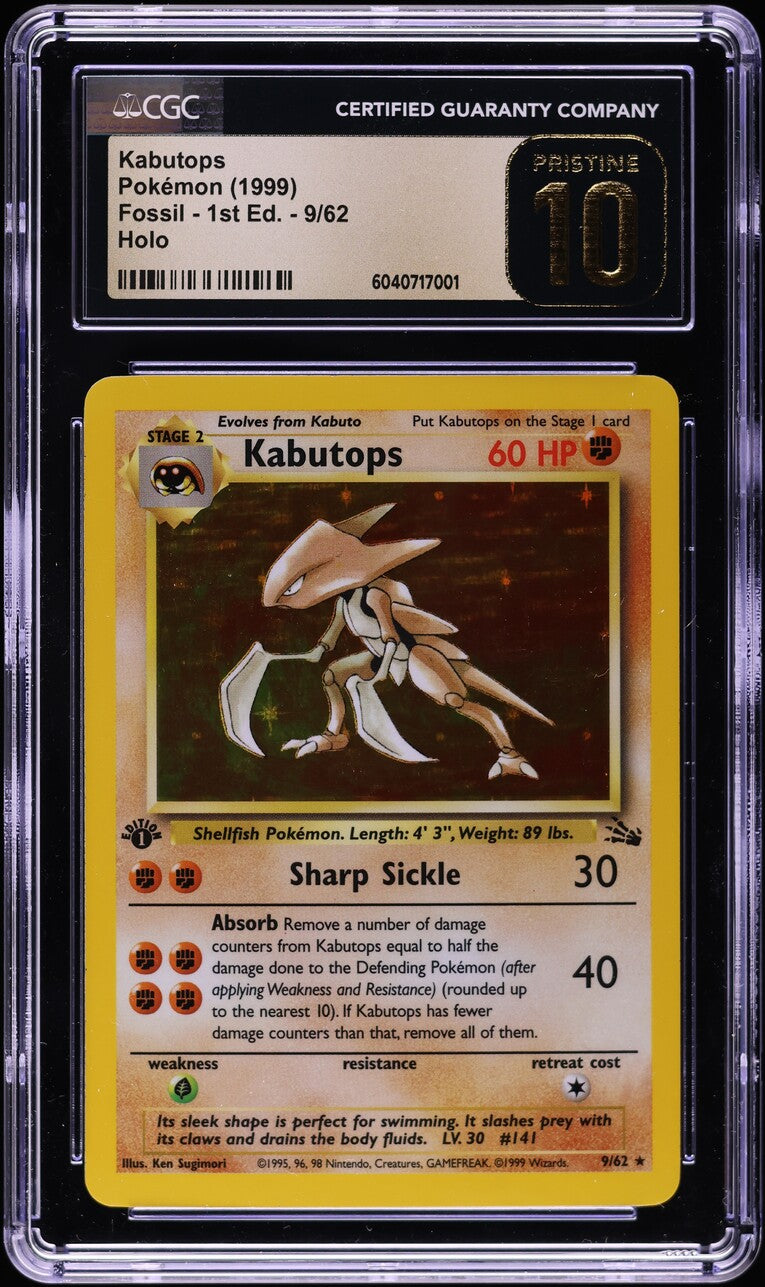 1999 POKEMON FOSSIL 1ST EDITION HOLO KABUTOPS #9 CGC 10 PRISTINE