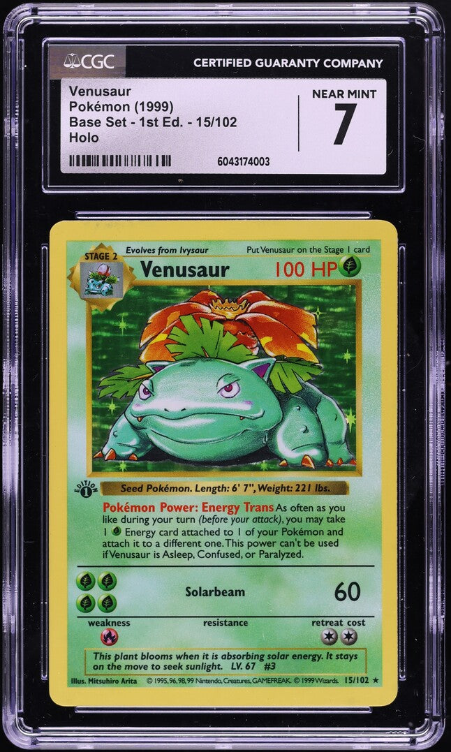 1999 POKEMON BASE SET SHADOWLESS 1ST EDITION HOLO VENUSAUR #15 CGC 7 NRMT