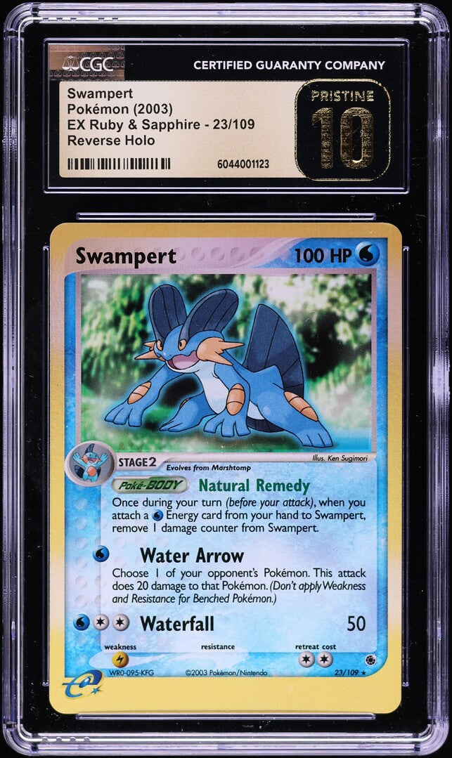 2003 POKEMON EX RUBY & SAPPHIRE REVERSE HOLO SWAMPERT #23 CGC 10 PRISTINE *POP 3*