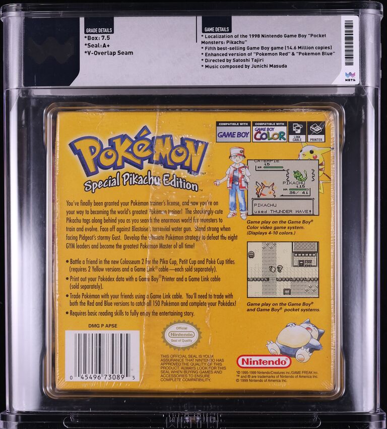 1999 POKEMON YELLOW VERSION NO ESRB NINTENDO GAME BOY GB WATA 7.5 A+ SEALED