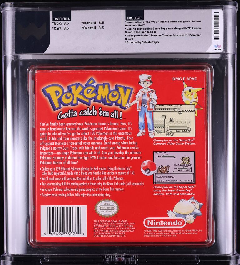 1998 POKEMON RED VERSION WHITE ESRB SANDSHREW NINTENDO GAME BOY GB WATA 8.5 CIB